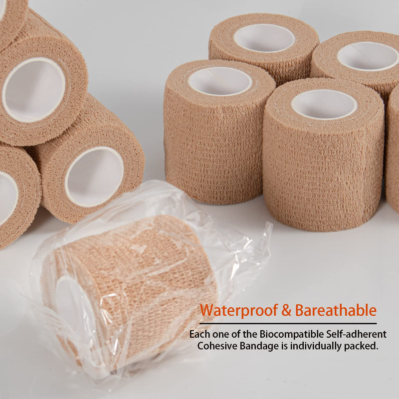 48 Pack 2” x 5 Yards Self Adhesive Bandage Wrap Athletic Elastic Breathable Cohesive Bandage Wrap Rolls for Stretch, Sports, First Aid, Wrist, Ankle Sprains, Swelling, Vet Wrap, Brown - BeesActive Australia