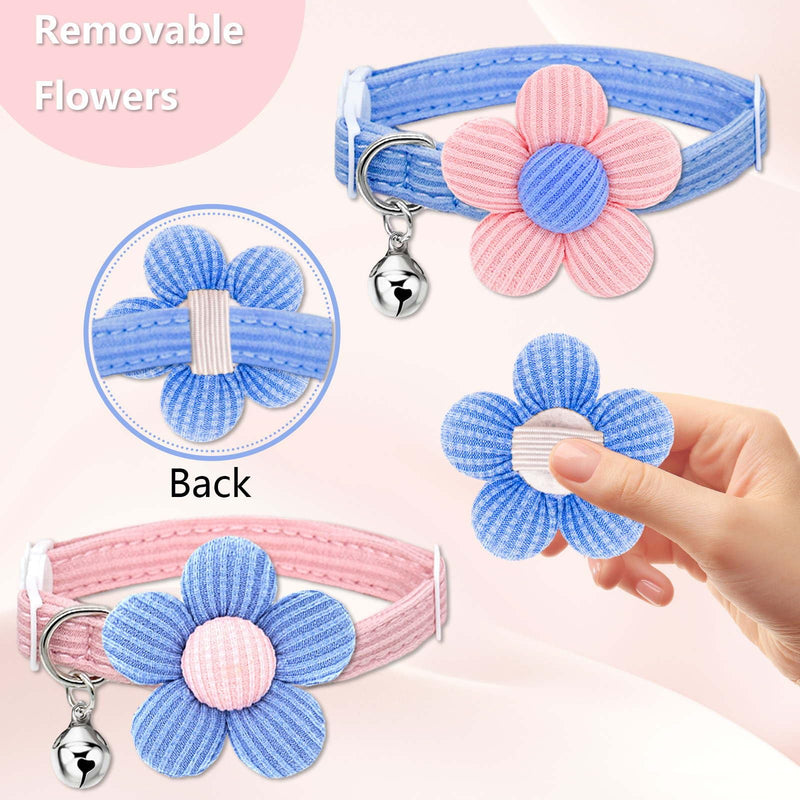 Cat Collar, HANSHILAI Kitten Collar with Bells, Cat Collar Breakaway, Cute Cat Collar for Girl Boy with Flower,Collar para Gatos (2 Pack) (Blue & Pink) Blue & Pink - BeesActive Australia
