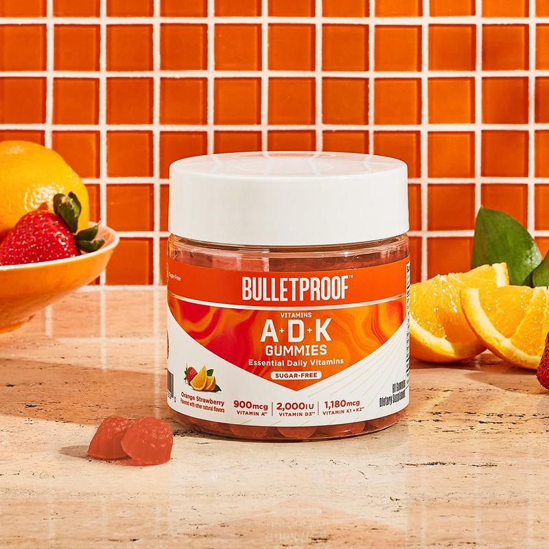 Bulletproof Sugar-Free Orange Strawberry A+D+K Vitamin Gummies, 60 Count | Keto Supplement for Heart, Bone and Immune Support, New and Improved Formula and Texture 60 Count (Pack of 1)