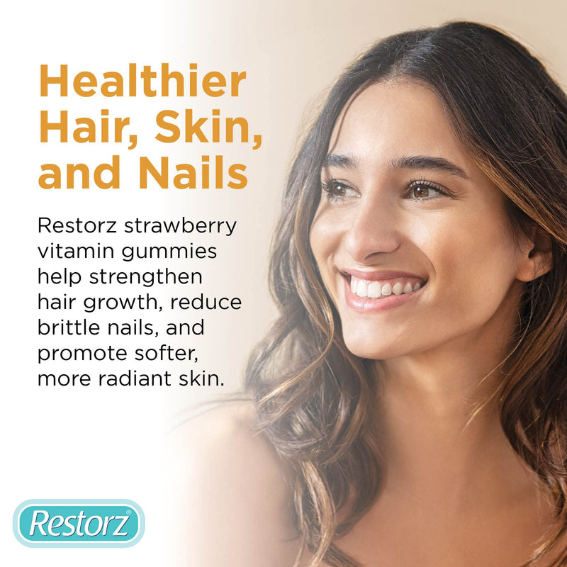 Restorz Hair, Skin, and Nails Biotin Gummy Vitamins, Strawberry Flavor (12-Pack)
