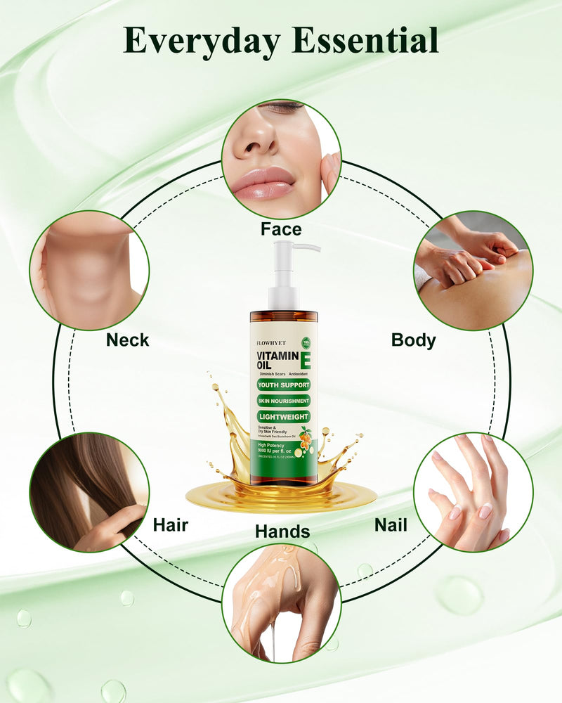 16 Fl oz Pure Vitamin E Oil For Skin Daily Body Care - 500mL | Natural vit e Nail Oil for Face, Skin, Body and Hair, Maintain Youthful, Nourish Dry Skin, Antioxidant, Fade Scars 16 Fl Oz (Pack of 1)