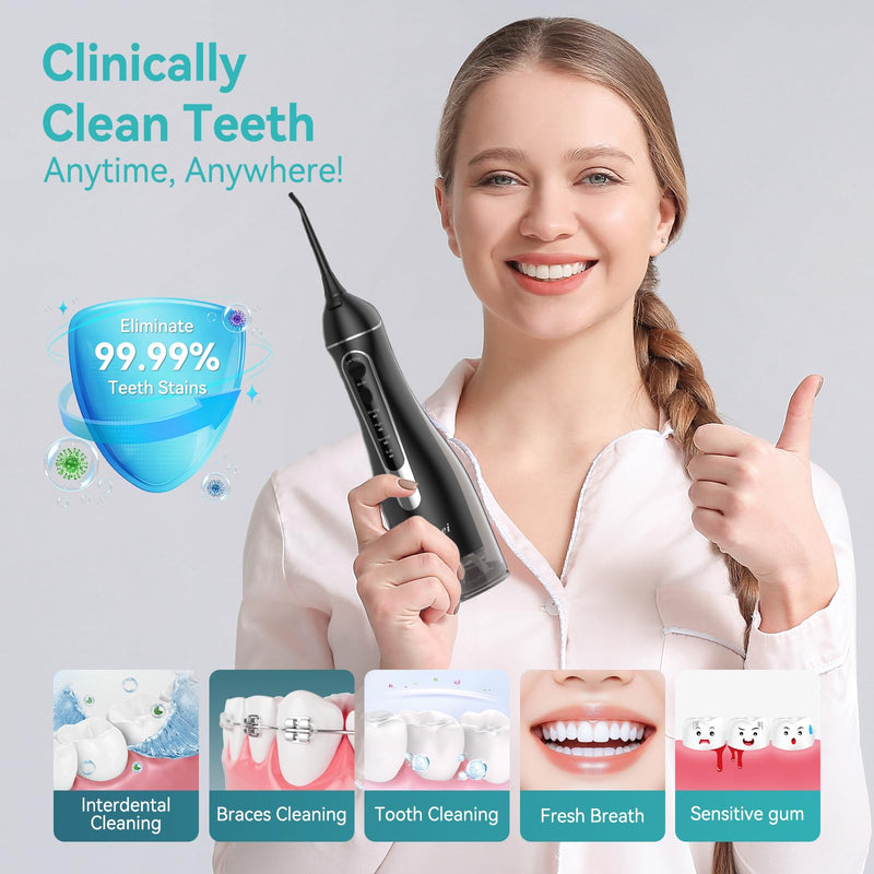 Water Dental Flossers for Teeth, 300ML Cordless Portable Electric Water Flosser, 4 Modes Oral Irrigator, Waterproof Rechargeable Water Floss for Deep Cleaning, Plaque Remover,Braces Home Travel Use Black