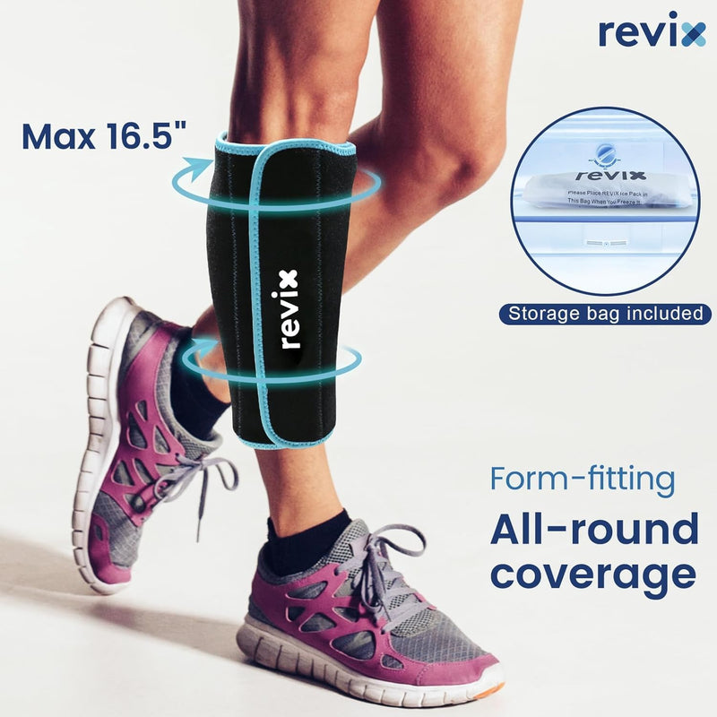 REVIX Shin Ice Pack Reusable Leg Ice Pack Wrap Cold Therapy Compression Sleeve for Calf, Elbow, Arm and Knee Discomfort Recovery and Support, 360° Full Coverage Black-Regular Size-1 Pack 1.0 - BeesActive Australia