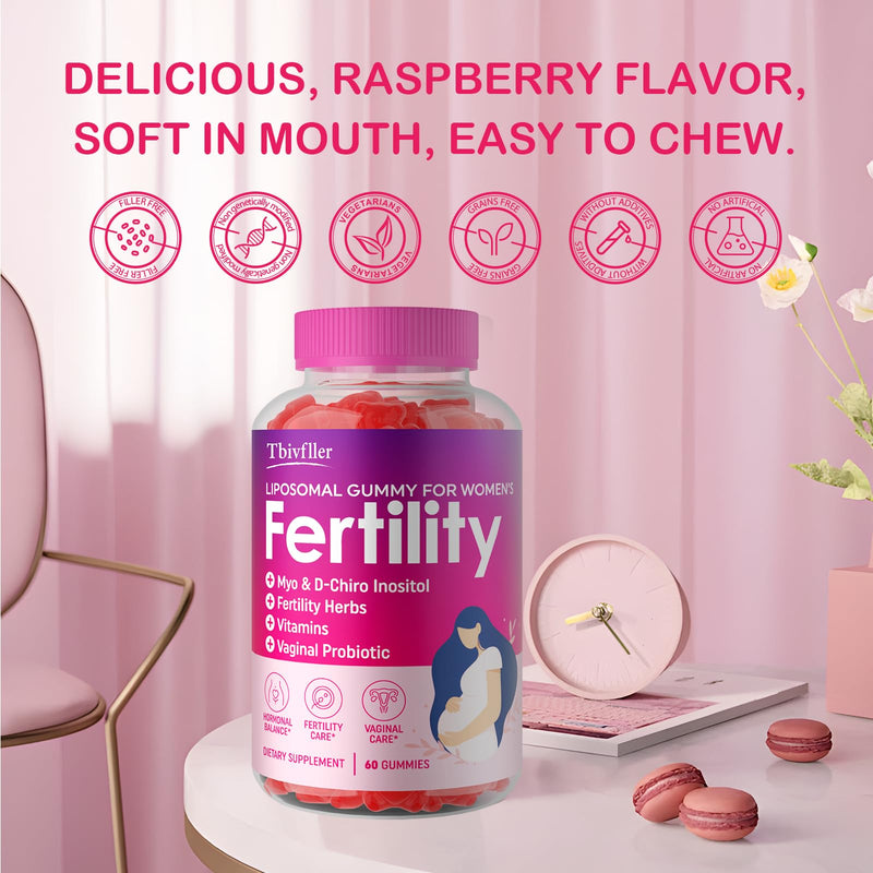 Fertility Supplements for Women, Prenatal Vitamins with Myo-Inositol & D-Chiro Inositol, Folate, Herbs, for Hormonal Balance, Fertility & Vaginal Care, 60 Prenatal Gummies (Raspberry) - BeesActive Australia