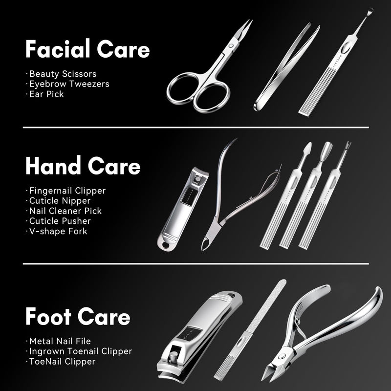 Makartt Manicure Kit: Professional Nail Care Clippers Set - 11 pcs Stainless Steel Tavel Women Men Fingernail Grooming Tool with Portable Black Leather Case - BeesActive Australia