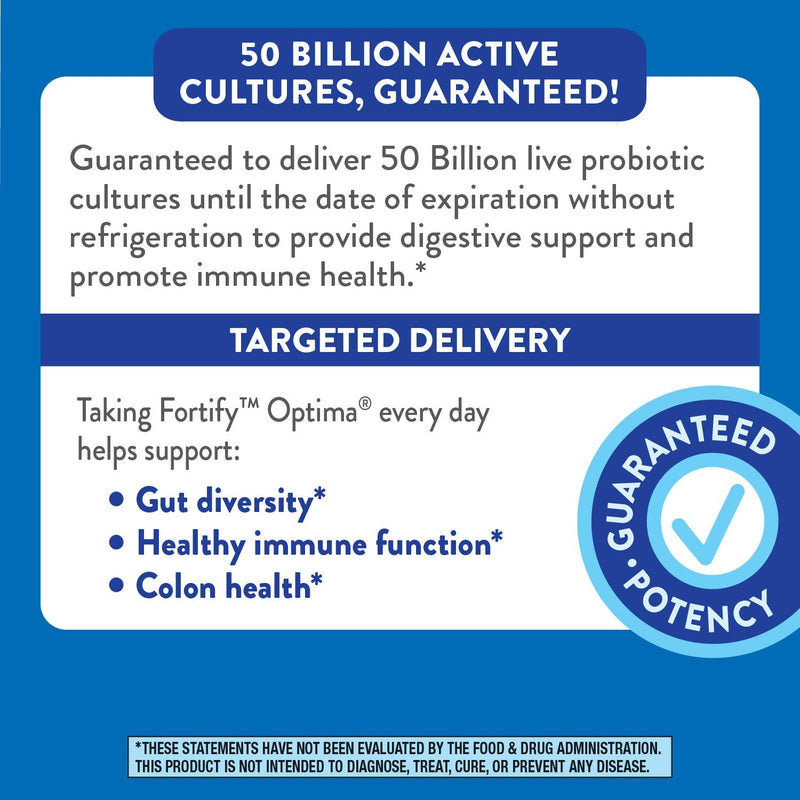 Nature's Way Fortify Optima Probiotic for Adults 50+, 50 Billion, 30 ct | Live Cultures, Supports Digestive Balance, Colon & Immune Health*, Gluten-Free, Dairy-Free, No Refrigeration Needed