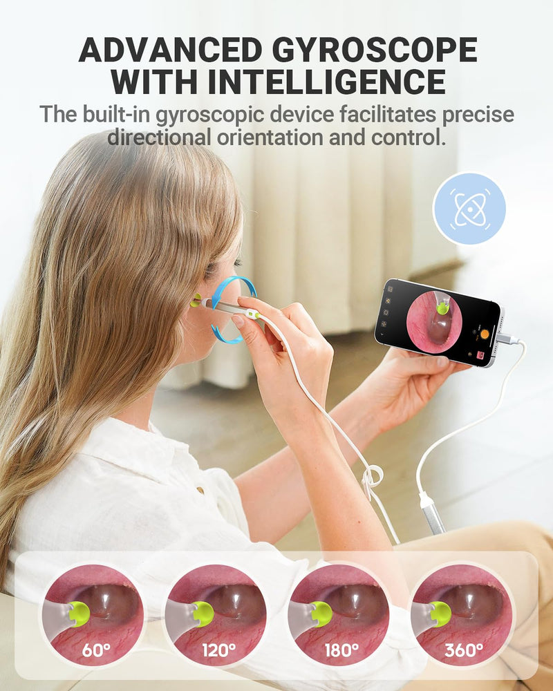 Digital Otoscope with Gyroscope, HD Ear Camera with Ear Wax Removal Tools, Video Ear Scope Otoscope with Light, Compatible with iPhone and Android (Silver) Silver - BeesActive Australia
