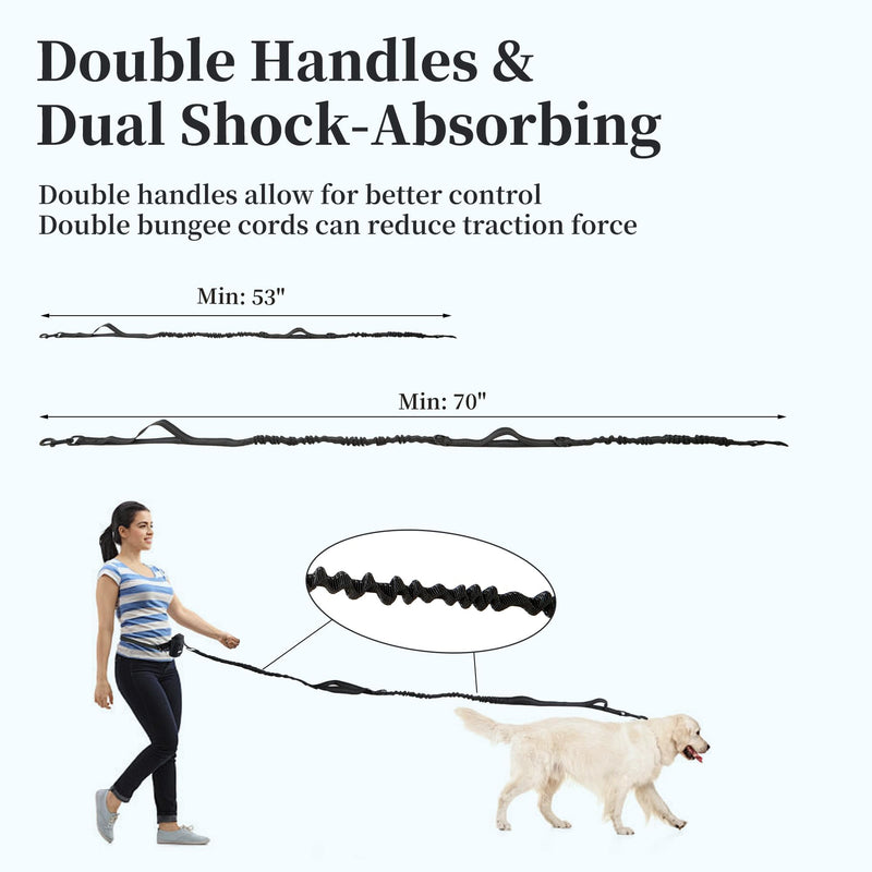 Hands Free Dog Leash with Zipper Pouch, Adjustable Waist Belt, Dual Handles, Durable Retractable Bungee for Medium and Large Dogs - Ideal for Walking, Jogging, Running, Hiking, Training - BeesActive Australia