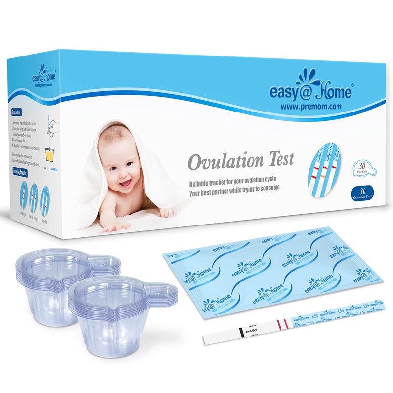 Easy@Home Ovulation Test Strips: Accurate 30 LH Ovulation Predictor Kit - Fertility Tests for Women – Powered by Premom Ovulation Tracker App | 30 LH + 30 Urine Cups 30 Count (Pack of 1) - BeesActive Australia