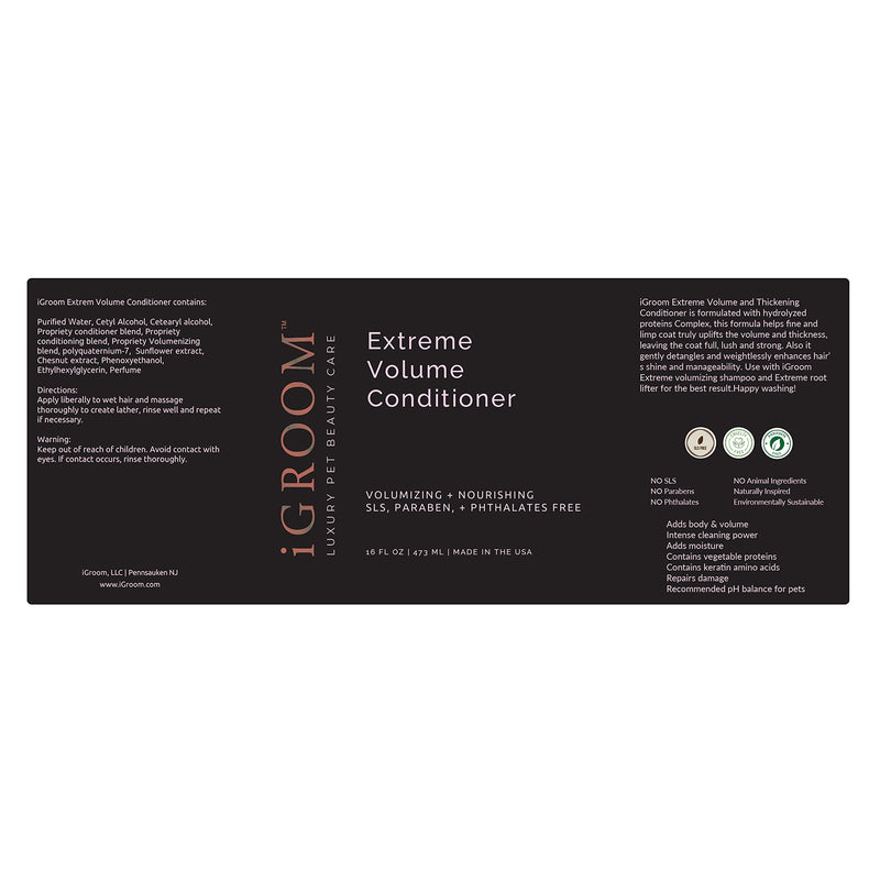 iGroom Extreme Volume Dog Conditioner, Luxury Pet Beauty Care, Adds Body and Volume, Repairs Damage, Made in USA, 16 oz - PawsPlanet Australia