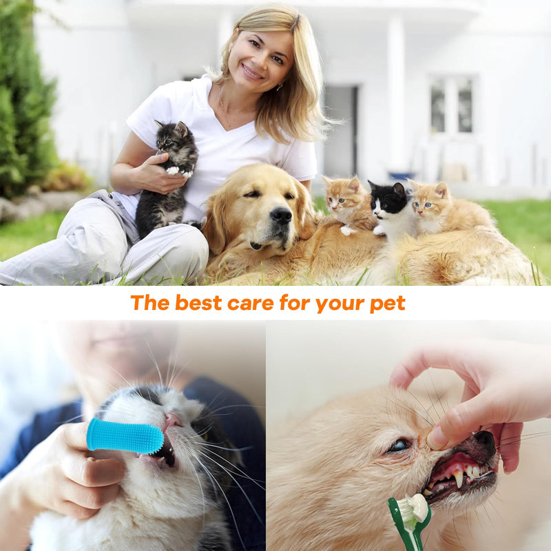 Dog toothbrush set, 2 pieces triple head dog toothbrushes, 4 finger toothbrush, 2 double-headed toothbrush, multi-angle teeth cleaning set for small, medium and large pets - BeesActive Australia