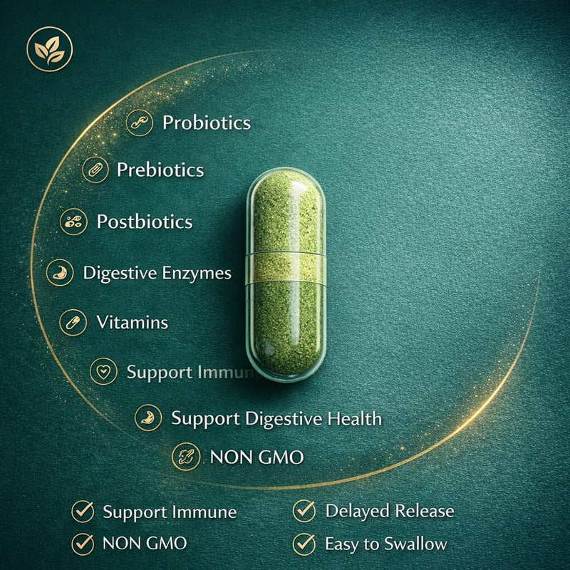 NATURAL NEED™ Gut Health – 5-in-1 Formula with Probiotics, Prebiotics, Postbiotics, Enzymes & Vitamins (C,D3,B12,Zinc) – Delayed Release Capsule – Supports Overall Digestion, Immunity & Gut – 60 Vegan