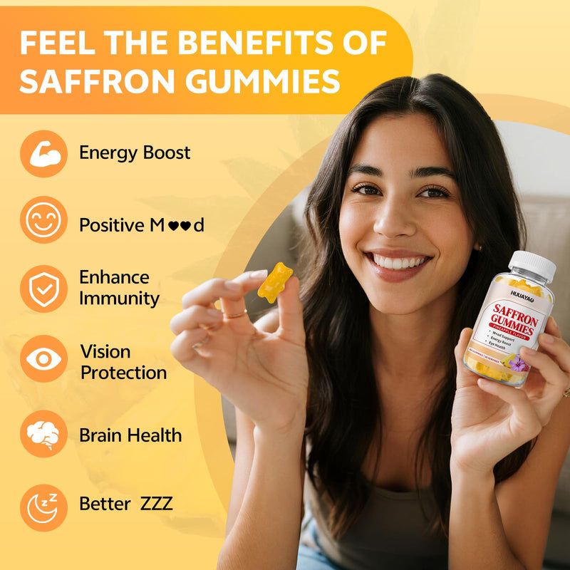 10-IN-1 Saffron Gummies, Sugar Free Saffron Supplements with Ashwagandha, L-Theanine, Rhodiola Rosea, Vitamin D3, B6, Magnesium & Zinc for Mood, Energy, Focus Support, Pineapple Flavor, 120 Count 120 Count (Pack of 1)