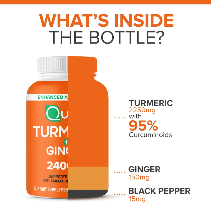 Qunol Turmeric Curcumin with Black Pepper & Ginger, 2400mg Turmeric Extract with 95% Curcuminoids, Extra Strength Supplement, Enhanced Absorption, Joint Support Supplement, 105 Count 105 Count (Pack of 1) - BeesActive Australia