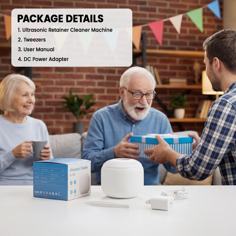 Ultrasonic Retainer Dental Cleaner Machine for Night Guards, Mouth Guards, Dentures, Jewelry, Aligner, Braces, Toothbrush with 2 Digital Timer Modes, 200ML, White