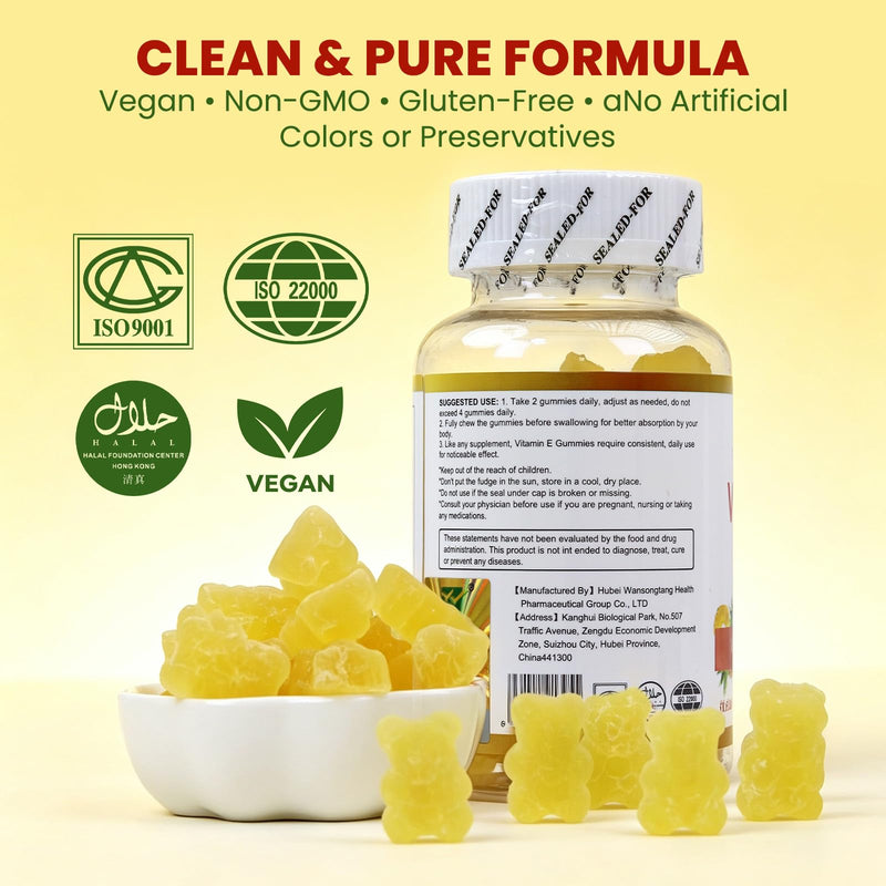 Vitamin E Gummies 268mg (400IU), Vegan, 60 Count | Adult Supplement, Non-GMO, Delicious, Easy to Chew, Antioxidant, Immune, Skin & Eye Support
