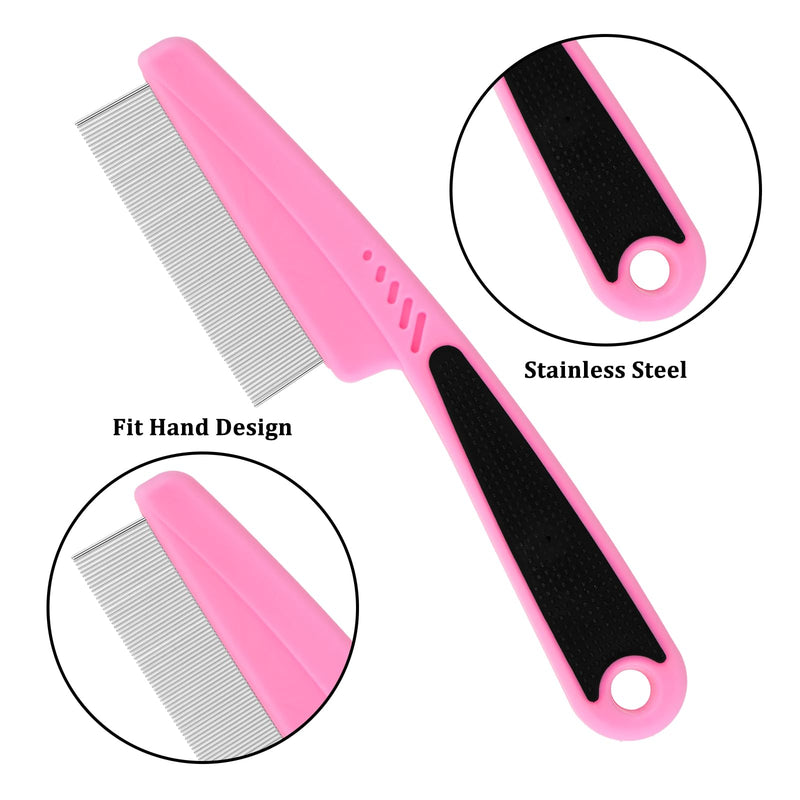 Molain Cat Dog Flea Comb, 4 Pieces Pet Tear Stain Remover Comb Set Pet Dog Cat Grooming Comb (Pink) Pink - BeesActive Australia