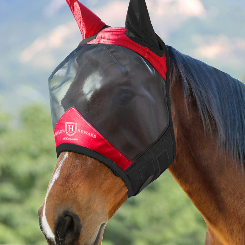Harrison Howard Pro Luminous Horse Fly Mask Standard with Ears UV Protection for Horse Scarlet Red/Black Large Full Size Full (Large) - BeesActive Australia