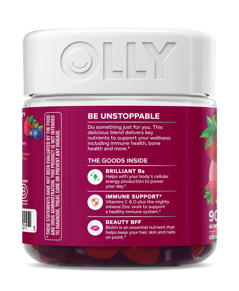 OLLY Women's Multivitamin, Supports Overall Wellness,* Biotin - 90 Count Berry 90 Count (Pack of 1)