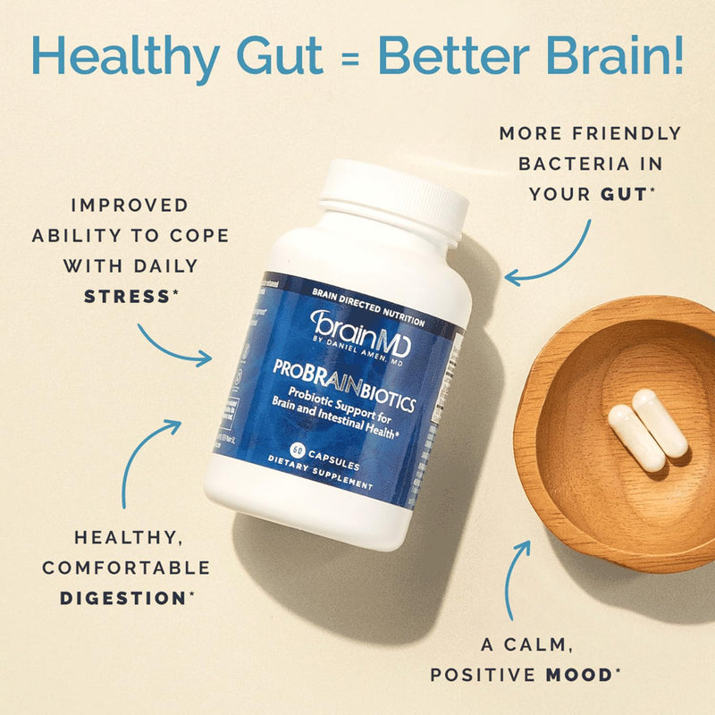 BrainMD ProBRAINbiotics 3 Billion CFU, 60 Capsules, Gluten Free | Dietary supplement with 60 servings and probiotic support for digestive comfort, shelf stable daily formula