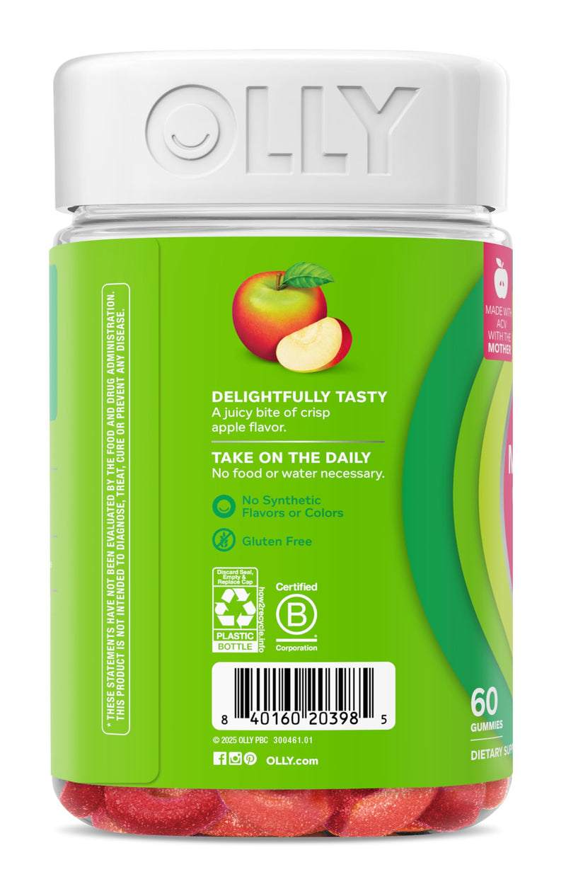 OLLY Metabolism Gummy Rings, Metabolism and Cellular Energy Chewable Supplement,* Apple Cider Vinegar, Vitamin B12, Chromium Picolinate, Apple Flavored, 60 Day Supply - 60 Count 60 Count (Pack of 1) - BeesActive Australia