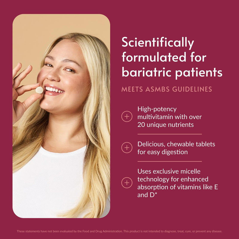 Bariatric Advantage Chewable Advanced Multi EA, Mixed Fruit, 60 Count | High Potency Daily Multivitamin with Iron for Bariatric Surgery Patients, Chewable Tablet, Delivers Over 20 Unique Nutrients