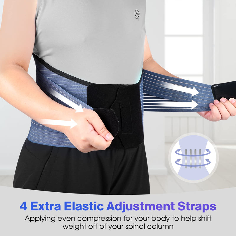 NEENCA Back Support Brace, Adjustable Lumbar Support for Pain Relief of Back/Lumbar/Waist, Waist Wrap with Spring Stabilizers for Injury, Herniated Disc,Sciatica, Scoliosis and more Medium Navy Blue-Black
