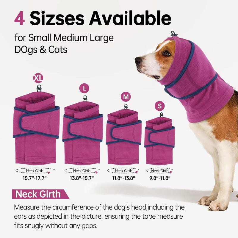 IECOii Dog Calming Hoodie,Anti-Slip Ear Dog Muffs Cover for Noise Anxiety,No Shake Ear Wrap for Dogs Hematoma, Adjustable Dog Headband for Grooming,Fireworks,Thunderstorms,Bath,Force Drying,Purple,L Large（Neck Girth:15.7") Purple