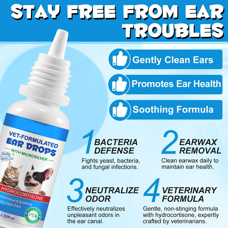 Dog Ear Infection Treatment Drops, with 1% Hydrocortisone, Ear Yeast Infection Treatment for Dogs and Cats, Dog Ear Drops for Yeast Infection, Dog Ear Infection Drops for Itchy Ear Relief 60ml dog ear Infection