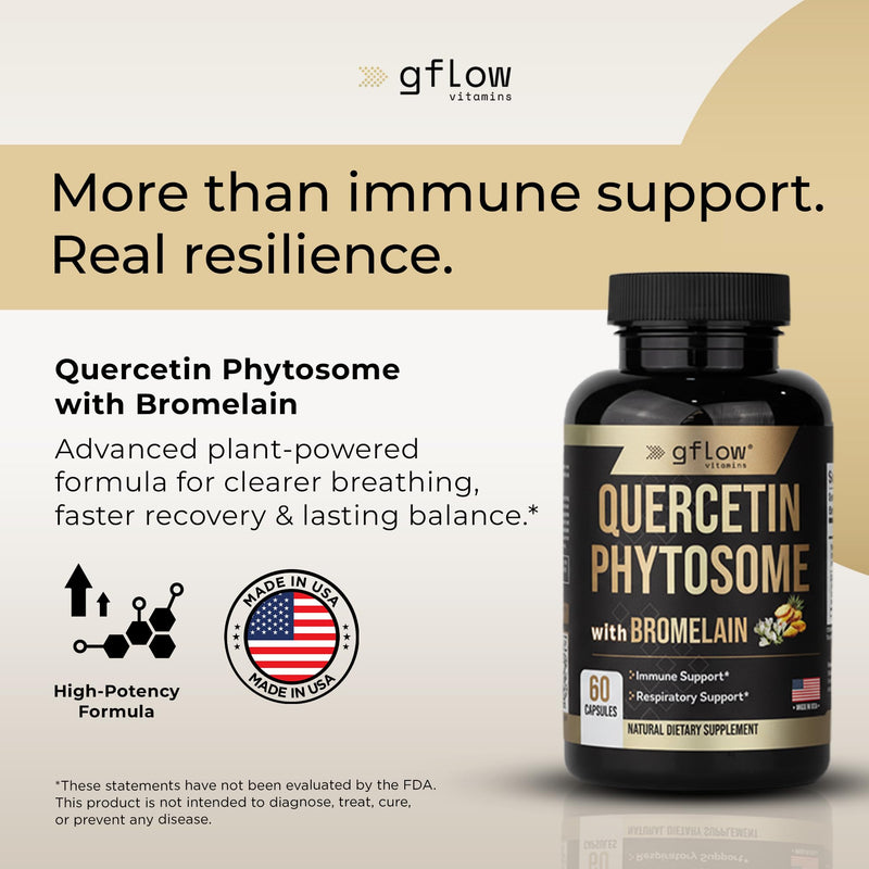 gflow vitamins Quercetin Phytosome 95% Highly Purified with Bromelain | Most Effective Quercetin Form 50X Higher Absorption | Immune Support Supplement Made in the USA