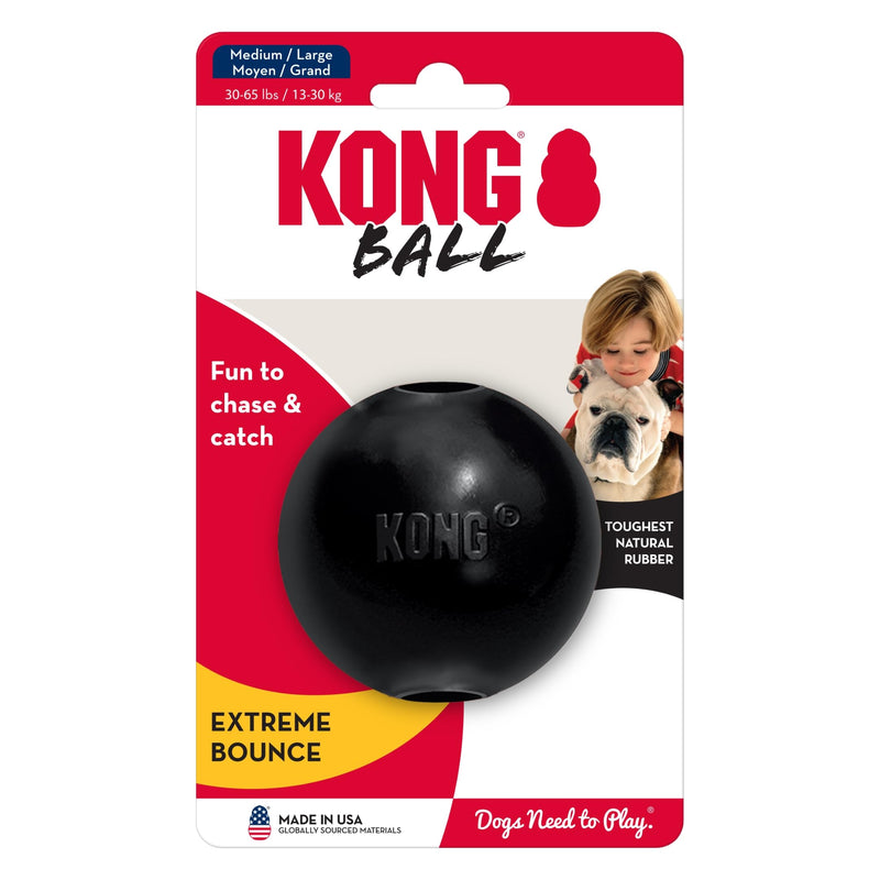 KONG Extreme Ball with Hole - Dog Fetch Toy - Durable Dog Ball Toy for Training, Interactive Playtime & More - Natural KONG Extreme Rubber Ball for Dogs - Black - For Large/Medium Dogs Medium
