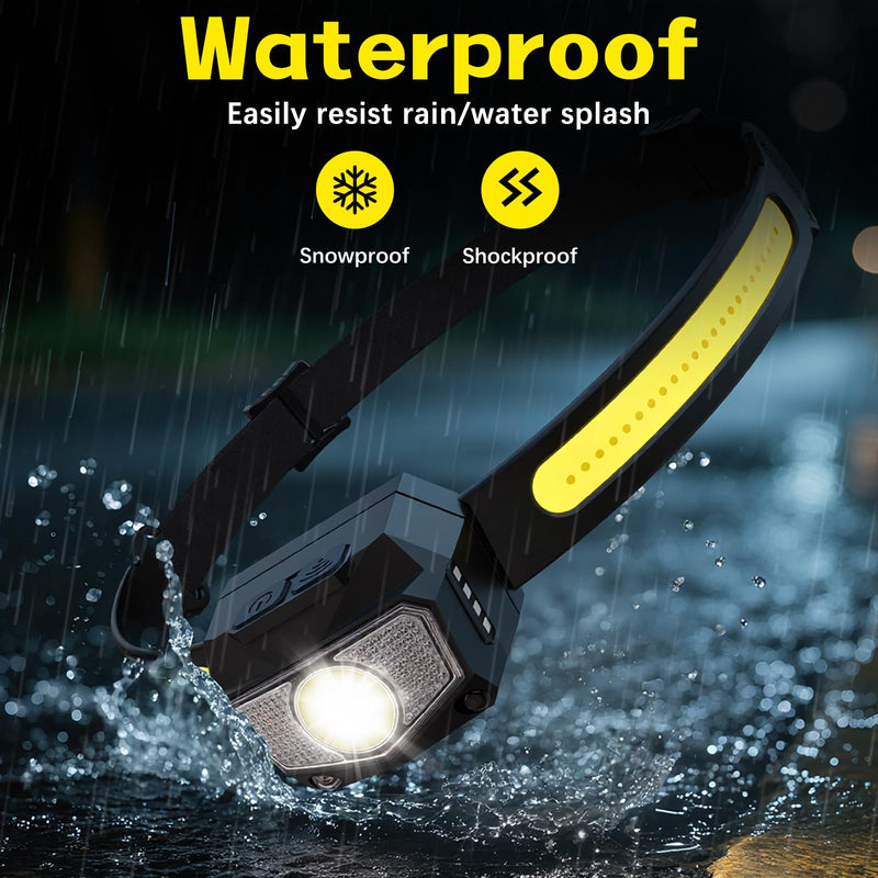 Headlamp Rechargeable 3Pack, 230°Wide Beam COB & 60° Super Birght LED Head Lamp with White Red Light, 7Mode Head Lights for Forehead with Motion Sensor, Headlamps for Adults Camping Running Hiking 3 Pack