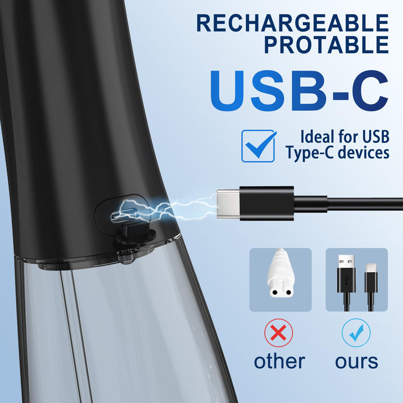 Water Dental Flosser OLED Display Cordless Teeth Cleaning MOCEL 5 Modes Oral Irrigator 300ML Portable and USB C Rechargeable IPX7 Waterproof Floss Teeth Pick (Black) Black