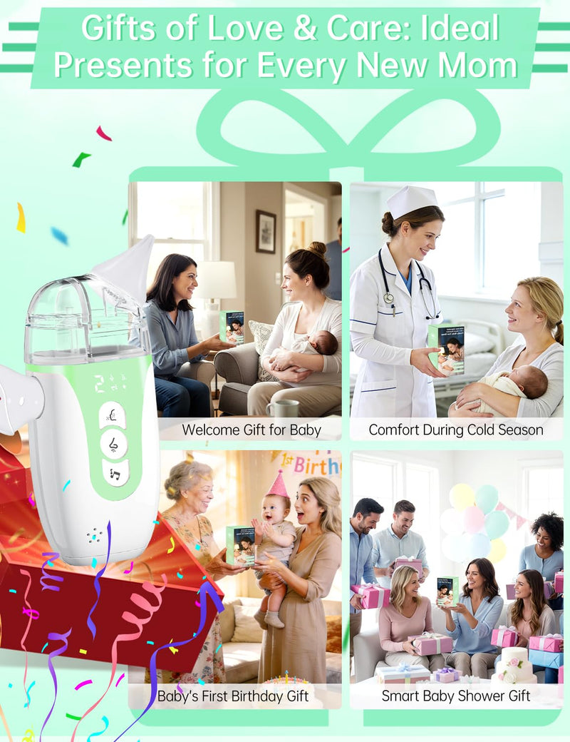 Nasal Aspirator for Baby,2-in-1 Smart Electric Nose Sucker, 2026 Upgraded with AI Anti-Backflow Protection,70Kpa Hospital-Grade Suction,15ml Large Capacity,5 Levels,Ultra-Quiet with Music-Green Green - BeesActive Australia