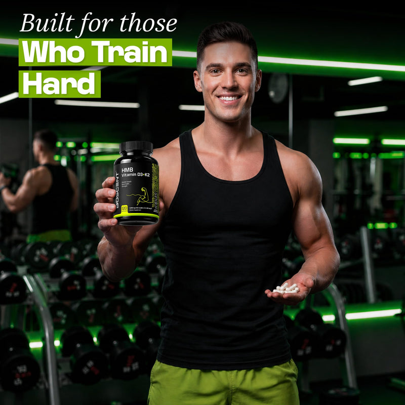 HMB 3000mg Supplement | Vitamin D3 K2 + Calcium | Muscle Recovery, Lean Muscle Support & Bone Health | Muscle Retention Support Supplement for Men & Women | Non-GMO | 120 Capsules