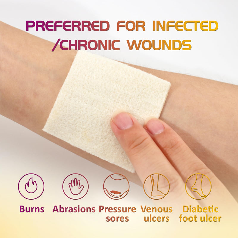 Honey Calcium Alginate Wound Dressing – 2"x2" 10 Packs – Medical Grade Manuka Honey, High Absorbency, Forms Gel & Non-Stick – for Chronic Wounds, Post-Surgery, Pressure Injuries, Burns, Cuts - BeesActive Australia