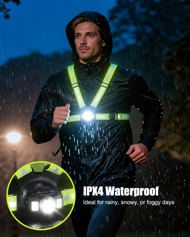 Running Lights for Runners, 500 Lumens Running Light with 45° Adjustable Beam, 6 Modes & IPX4 Waterproof, 1800 mAh Rechargeable Reflective Vest for Night Walking/Cycling/Jogging/Hiking
