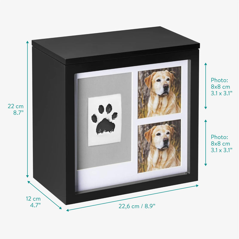 Navaris urn for dog or cat - animal urn including space for 2 photos and paw print - dog urn cat urn - animal urn for dogs - dog box in black - BeesActive Australia