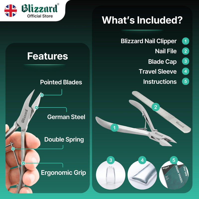 Ingrown Nail Clippers for Men with Ingrown Toenails – Blizzard Podiatrist Toenail Clipper Set German Forged (13 - Arrow Point - Smooth) 13 - Arrow Point - Smooth