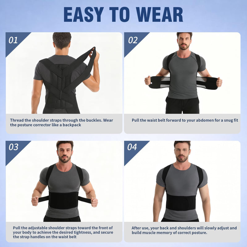 Back Brace Support Posture Corrector for Women & Men – Full Back Support for Upper, Mid & Lower Back Pain Relief, Ergonomic 3-in-1 System Improves Posture & Helps with Slouching, Rounded Shoulders, XL (37–43 in waist) X-Large 1
