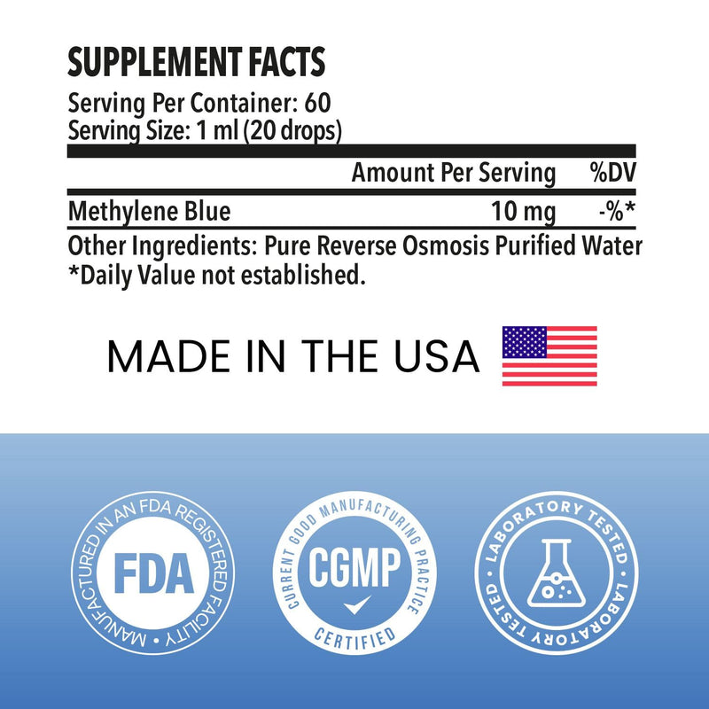 Methylene Blue Drops 1% Solution – Methylene Blue Pharmaceutical Grade, High Purity Water-Based Formula | 60ml Dropper Bottle (2-Pack) | Lab Tested & Made in USA 2