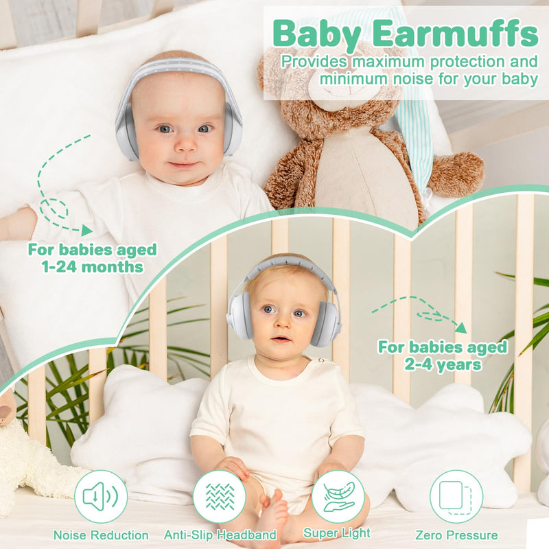 BEBOAN 2-in-1 Baby Ear Muffs Noise Protection for 0-36 Months, Noise Cancelling Headphones for Infant, Newborn Ear Protection for Airplane Travel, Toddler Sound Proof Grey
