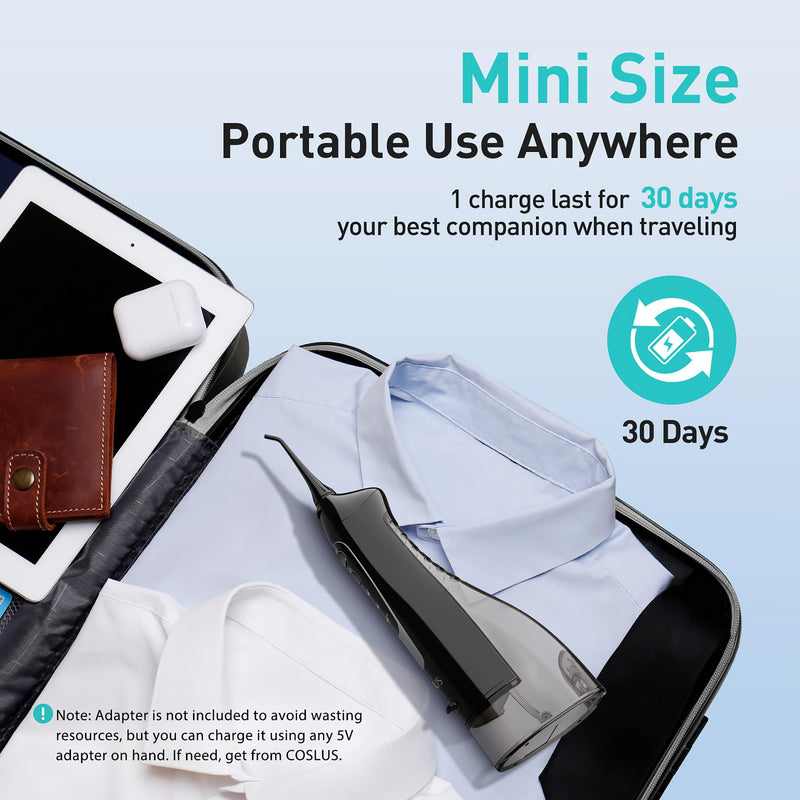 COSLUS Water Dental Flosser Teeth Pick C20(F5020E): Portable Cordless Oral Irrigator 300ML Rechargeable Travel Irrigation Cleaner IPX7 Waterproof Electric Flossing Machine for Teeth Cleaning Black - BeesActive Australia