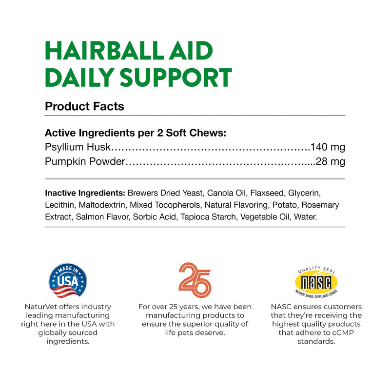 NaturVet – Hairball Aid Supplement for Cats - Plus Pumpkin – Helps Eliminate & Prevent Hairballs – 60 Soft Chews - BeesActive Australia