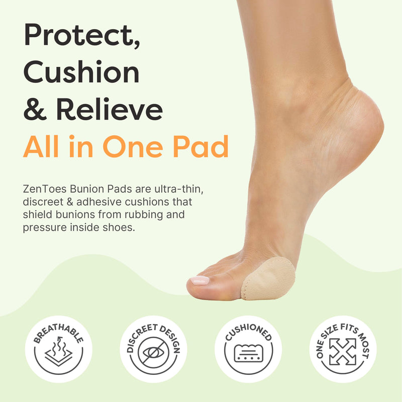 ZenToes Bunion Pads to Wear with Shoes – Waterproof Soft Bunion Cushion Protector, Breathable Adhesive Foot Pad for All Day Comfort & Support, 24 Count Beige 24 Pack