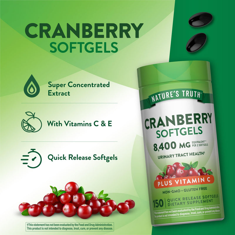 Nature's Truth Cranberry Pills with Vitamin C | 150 Softgels | Urinary Tract Health Support | Non-GMO & Gluten Free Supplement