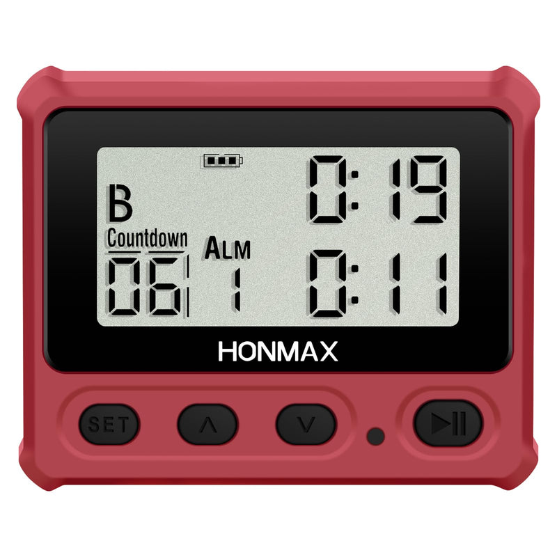 Digital Interval Timer, Stopwatch with Backlight, USB-C Rechargeable Clock, Red - BeesActive Australia