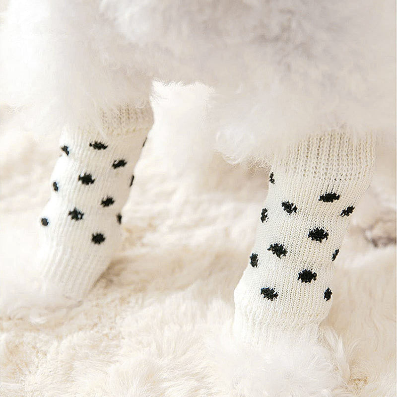 4Pcs 3.34 x 1.3in Dog Elbow Protector Sleeves, Cute Polka Dots Dog Leg Warmers Knitted, Cotton Elbow Sleeve, Leg Sleeve for Puppy Weighing 1.5-3kg in Cold Weather, M