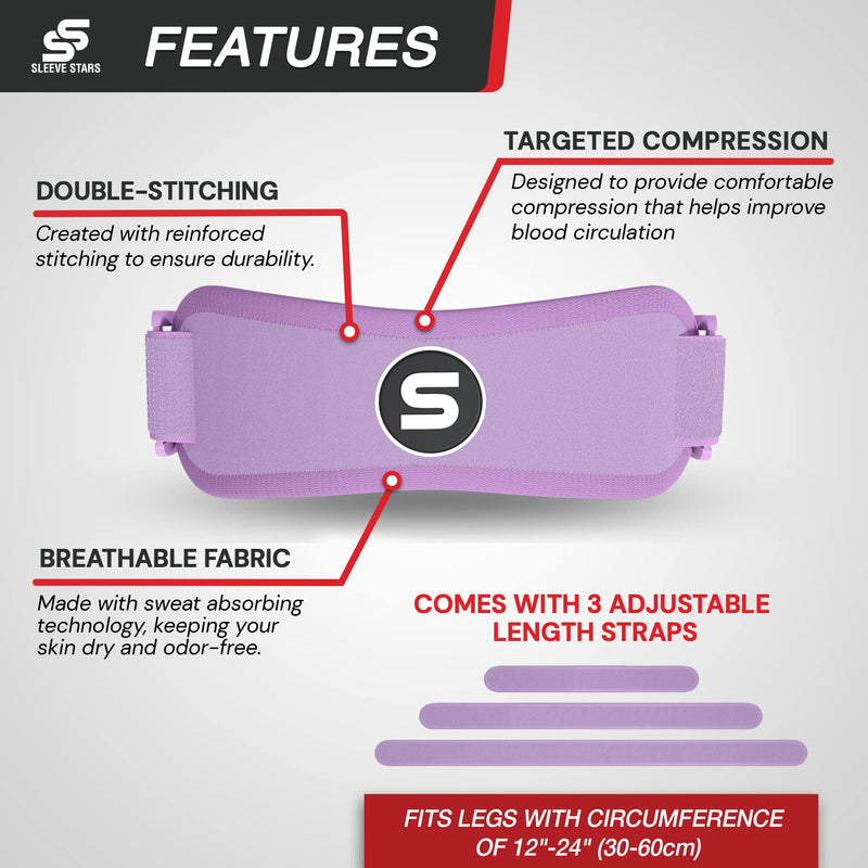 Sleeve Stars Swedish Brand Patellar Tendon Support Strap for Women & Men Effective Osgood Schlatter Knee Brace Youth & Kids Knee Brace with 3 Adjustable Length fits 12"-24" (Pair/Light Purple/Adult) Adults Light Purple 2 - BeesActive Australia