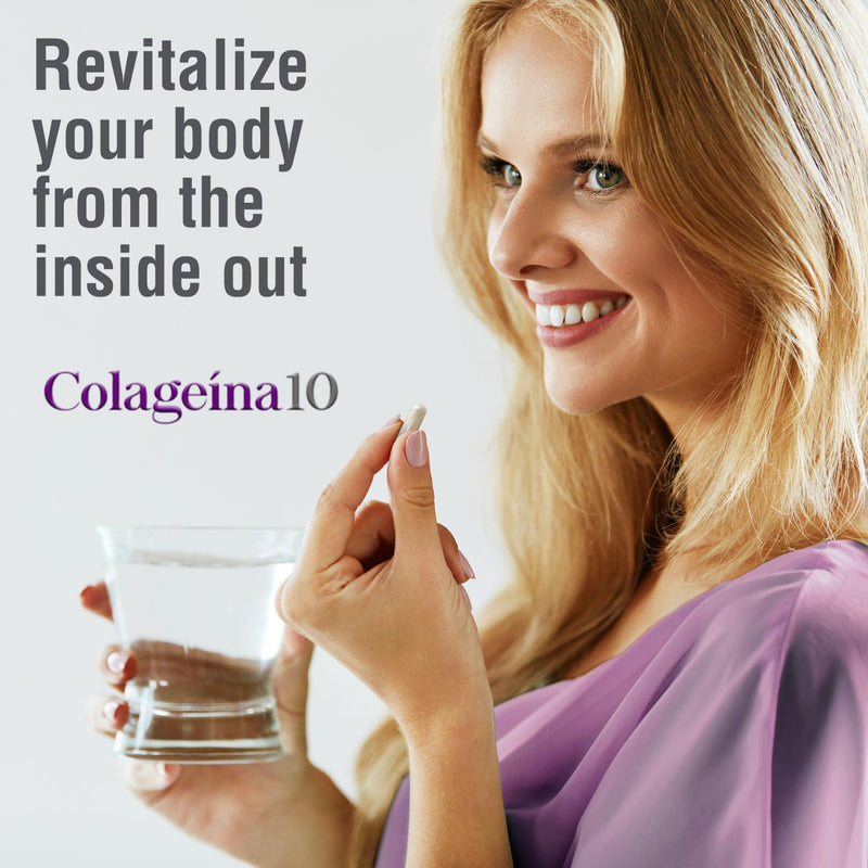 Colageina 10 Collagen Capsules with Vitamin C, Reduces Aging Signs, Improves Skin Elasticity, 60 Count